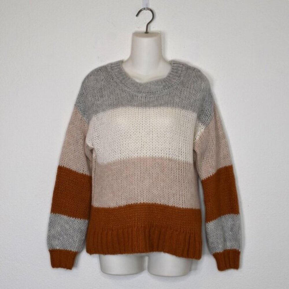GAP Striped Sweater Sz S Alpaca Wool Colorblock Slouchy Neutral Minimalist
